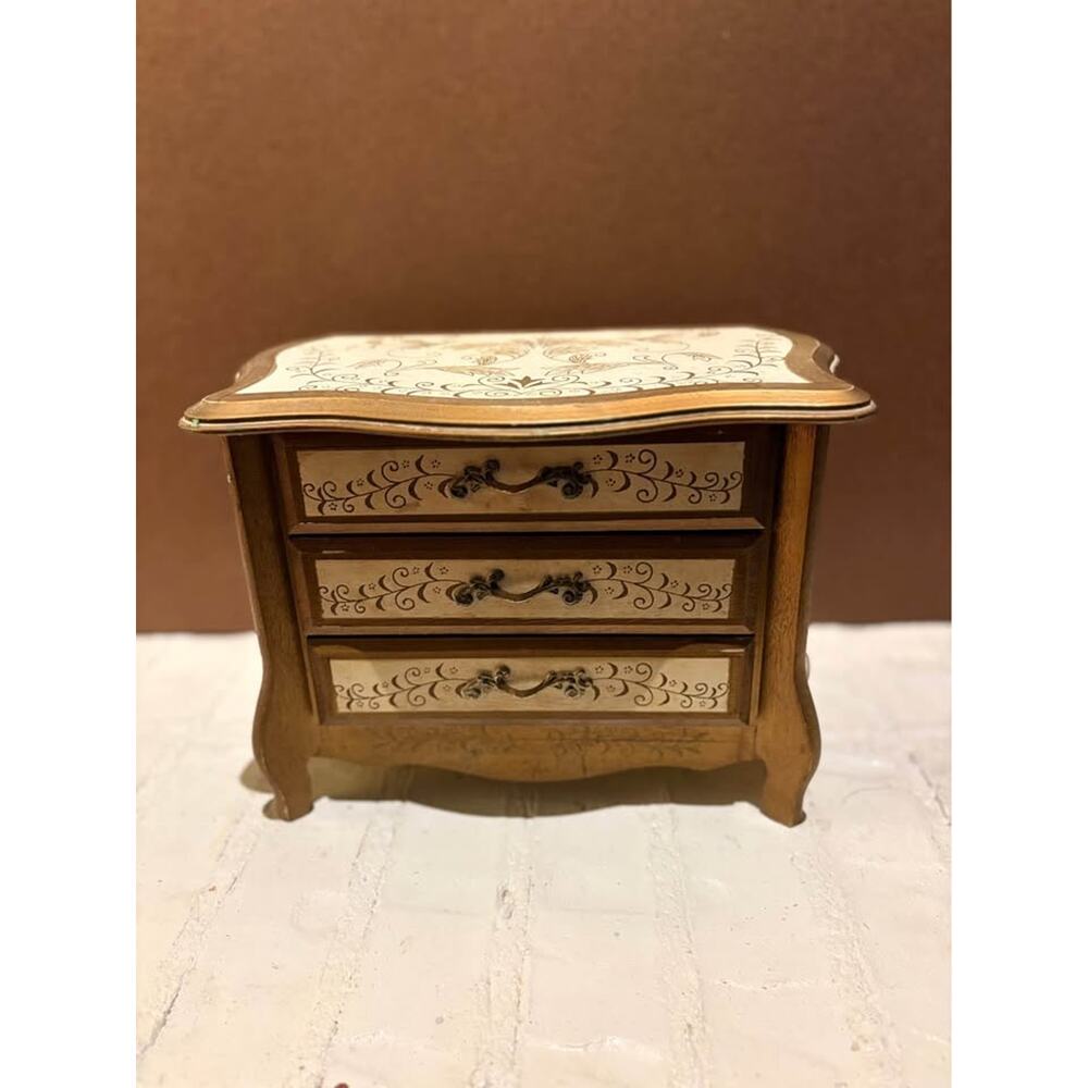 Vintage Miniature Wooden Chest w/ a Florentine Style Design